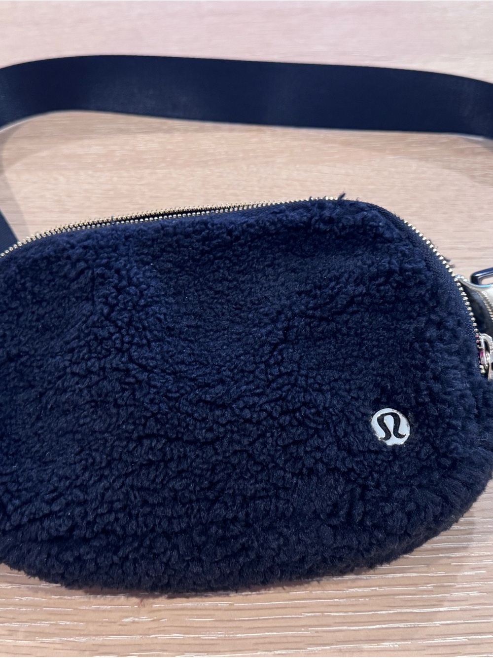 lululemon athletica Black Sherpa Zip Pouch with Gold Zipper